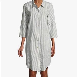 Eileen Fisher Chambray Hemp Organic Cotton Stripe Classic Collar K/L Dress Med